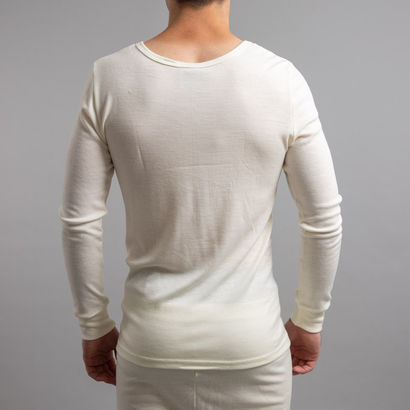 Rear view of Thermo Fleece – Men’s Long Sleeve Top – 100% Merino Wool