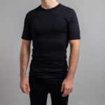 Male wearing SP121B Merino Skins – Unisex Short Sleeve Crew Neck – Black