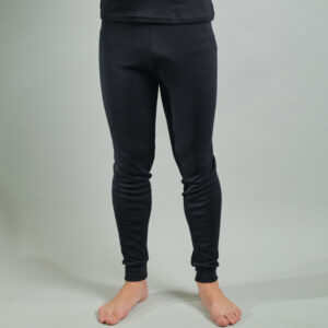 front view of a male wearing black Merino Skins unisex long johns