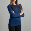 Merino Skins Lite ladies navy blue light weight long sleeve t shirt – front angled view